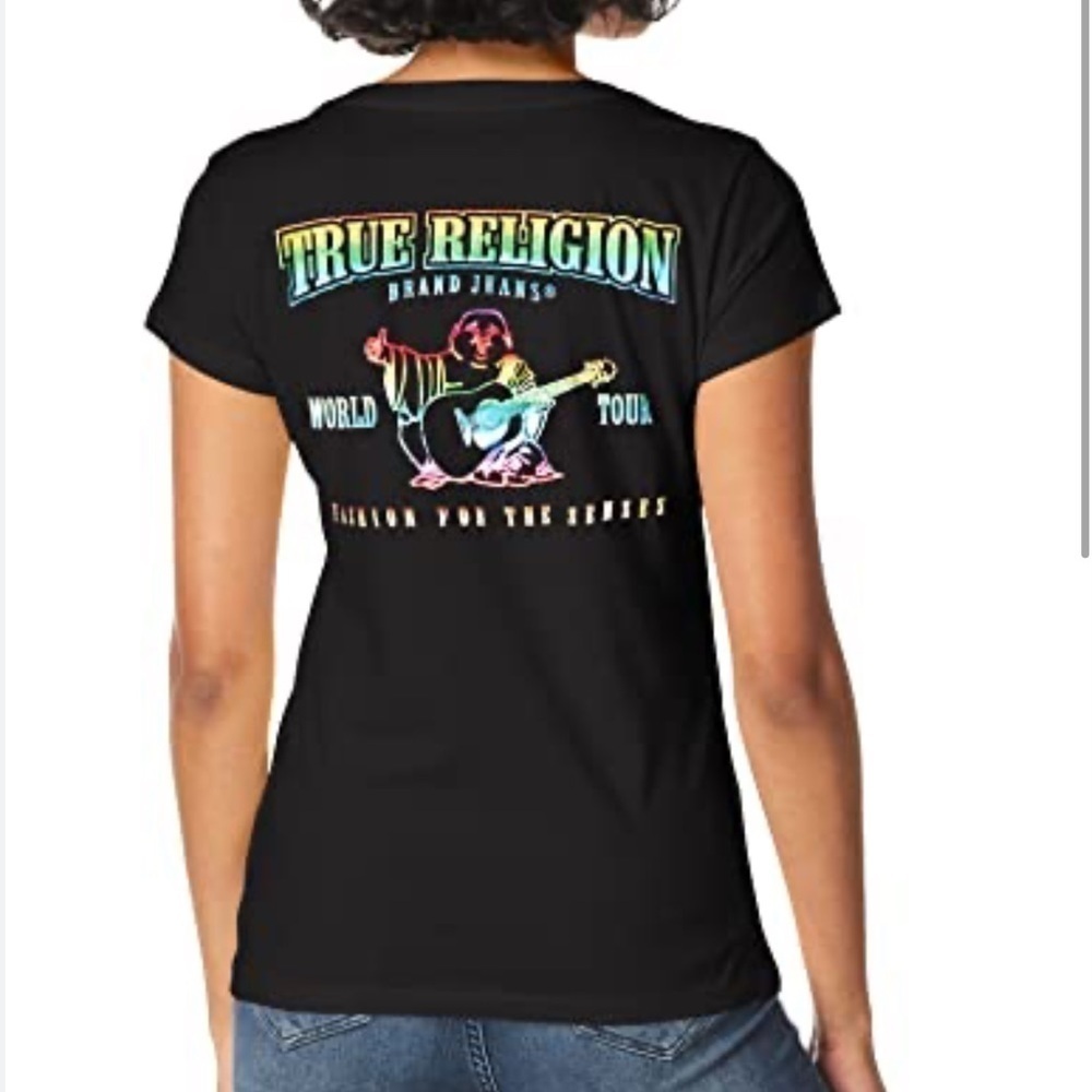 True Religion - Multi Color Foil Short Sleeve V Neck Tee